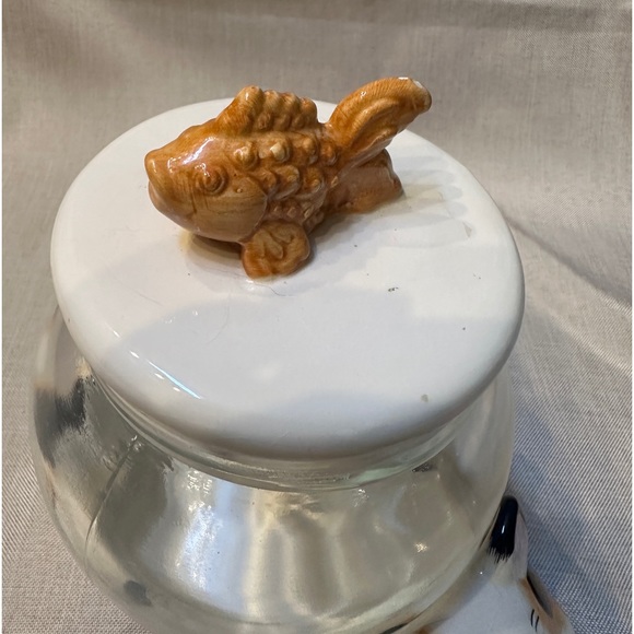 Vintage Calico Cat w/ Goldfish Bowl Lid Cookie Treat Jar - Picture 7 of 12